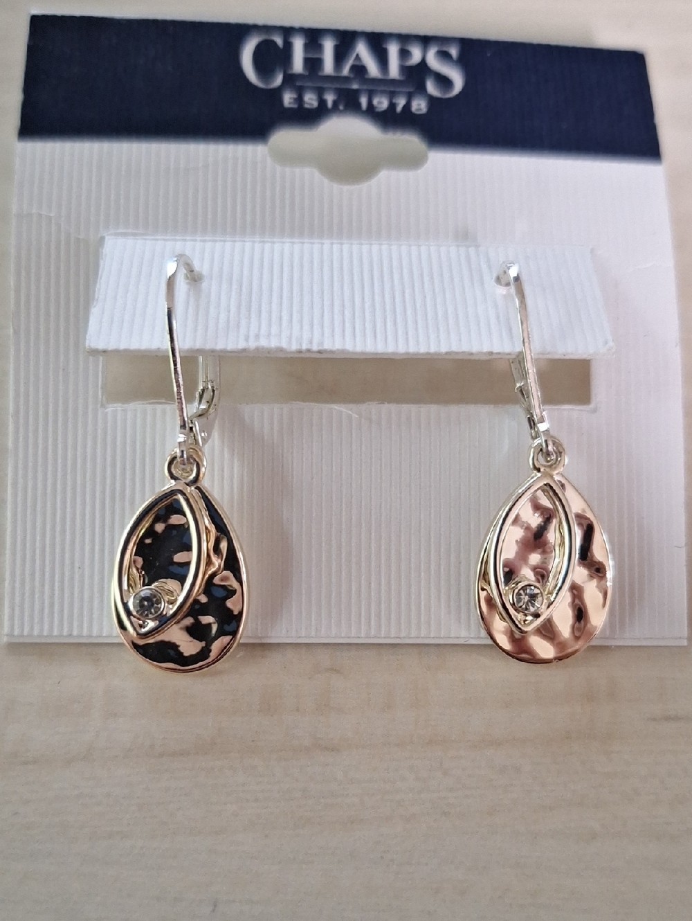 Chaps hammered teardrop dangle earrings With small crystal accent